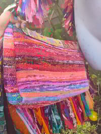 Image 8 of FRILL body cross Sari bag with ruffle -large detachable strap- Hamsa Hand 2