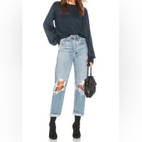 Image 2 of FREE PEOPLE let it shine teal blue metallic sweater top shirt