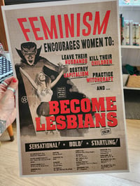 Image 1 of Feminism Makes Lesbian hilarious vintage reprint 1960s 11 by 17