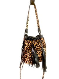 Image 4 of Leopard Leather Patchwork Pouch Carryall Bucket