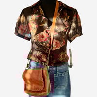 Image 2 of Vintage Ralph Lauren Brown Sheer Georgette Floral Ruffle Top -Size M - NWT