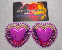 Image 2 of Hand Painted/Polished Light Purple Heart Beaded Earrings 