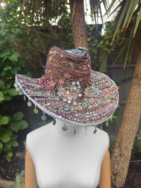 Image 4 of Dolly cowboy hat - recycled sari fabric silver coins
