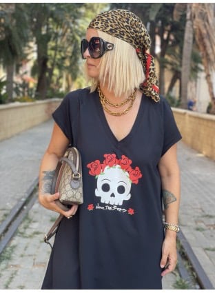 Image of VESTIDO OVER FLOWER SKULL