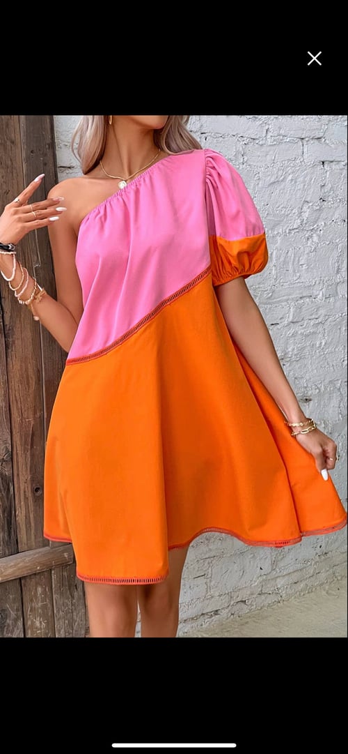 Image of One Shoulder Puff Sleeve Dress