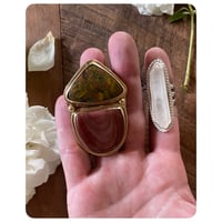 Image 4 of SALE - Double Stack Mookait and Sediment Jasper Solid Brass Ring