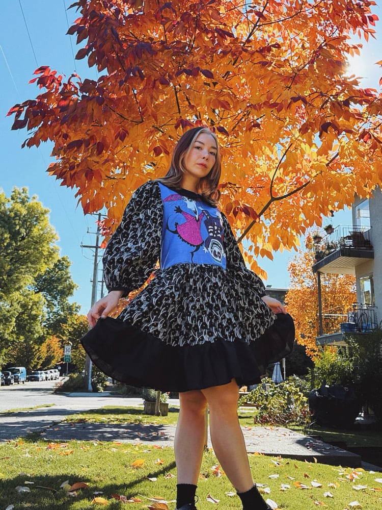 Image of Collared Puff Long Sleeve Dress — Halloween Black Ruffle