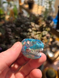 Image 3 of Mini Meta-Terrania T-Rex skull pendant. 🩵