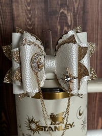 Image 5 of Starlight Shimmer Cream and Gold Moon, and Star Tumbler Straw Topper Bow