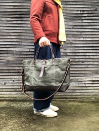 Image 3 of XL carryall made in olive green waxed filter twill