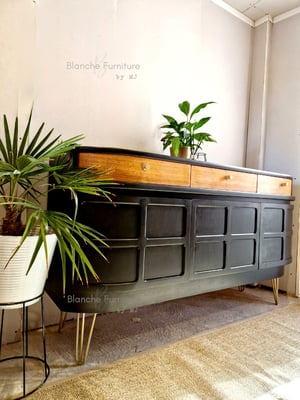 Image of Stunning Nathan Curved Sideboard in Black with Walnut Drawers 