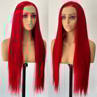 Image 4 of 13X4 Burgundy Red Wig Long Straight Synthetic Lace Front Wig Dark Wine Colored Hair Lace Frontal Wig