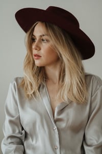 Image 1 of Bianca Fedora Hat / Burgundy