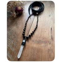 Image 2 of The Ariella Necklace - Faceted Onyx Beads Long Slim Quartz and Black Leather