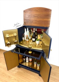 Image 3 of Navy Blue and Gold Vintage Drinks Cabinet / Cocktail Cabinet 