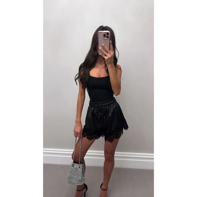 Black leather lace shorts 