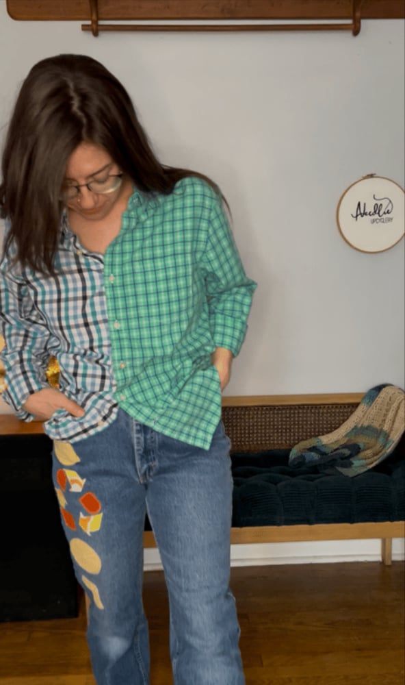 Half & half teal button-down, size S