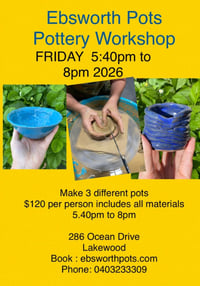 5.40pm to 8 pm Friday June 13th Three Pots Workshop