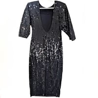 Image 3 of Women's Vintage 'Old Money' Elegant Black Sequin Holiday Party Dress