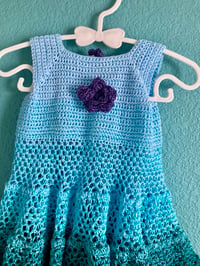 Image 3 of Handmade Crochet Baby Dress Magical Blues size 12 months