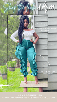 Image 1 of Satin Ruffle Joggers ( GREEN)