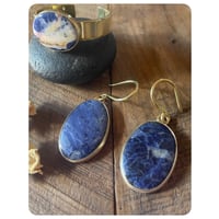 Image 3 of Solid Brass Sodalite 10g Earrings and Cuff Set