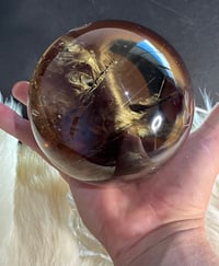 Image 17 of Golden Rutile In Smoky Quartz Sphere #1769