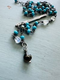 Image 1 of Tibetan turquoise necklace with hand engraved Saint Augustine quote bar pendant