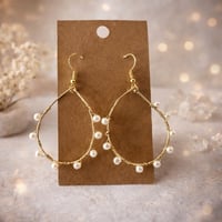 Image 2 of Gold pearl hoops 