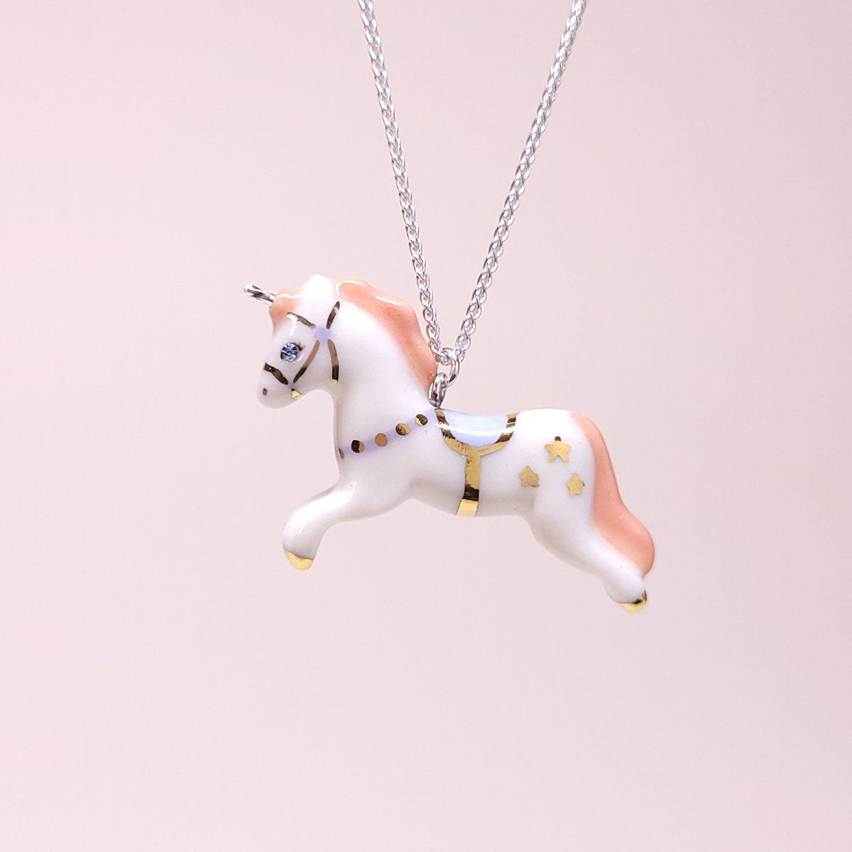 Image of Carousel Unicorn Porcelain & Silver Silver Pendant