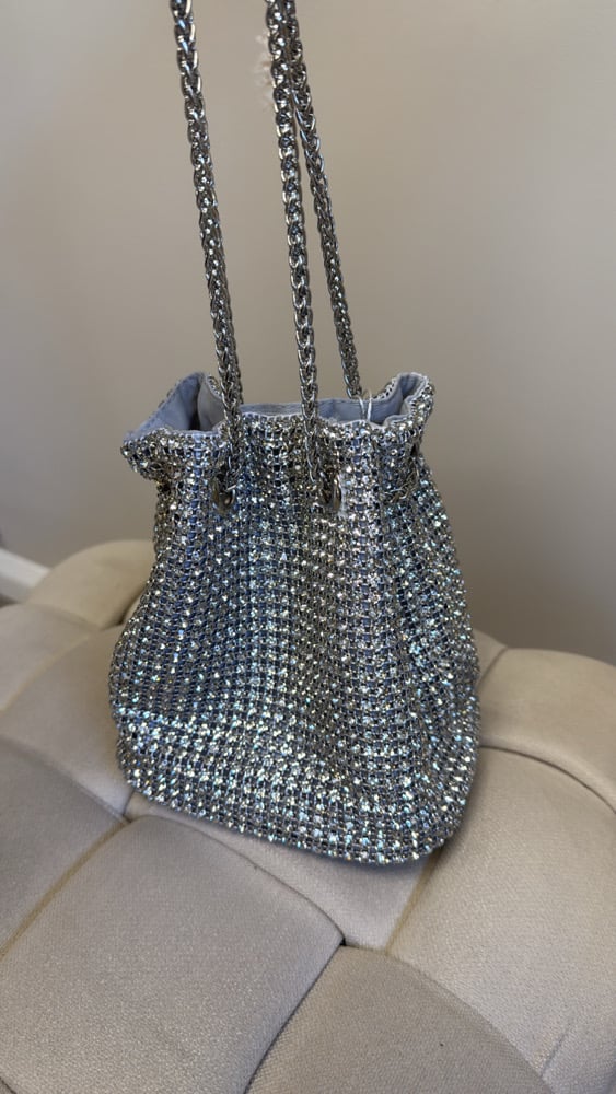 All silver diamanté bucket bag  