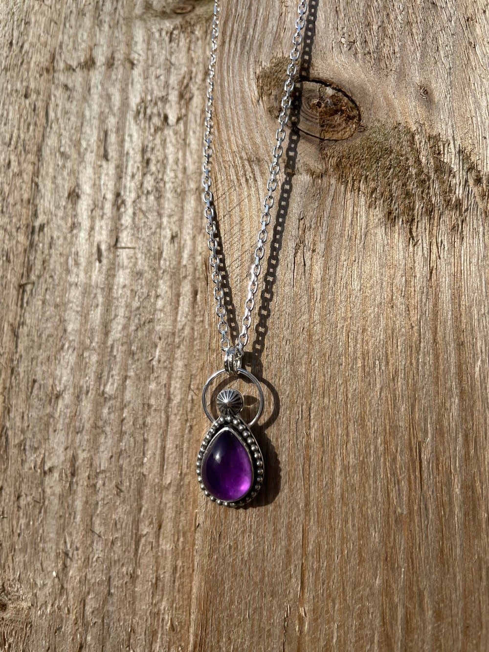 Handmade Sterling Silver Amethyst Pendant With Concho