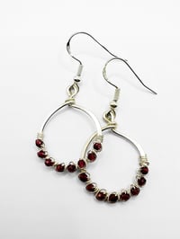 Image 2 of Garnet (Silver) Small Hoop Earrings