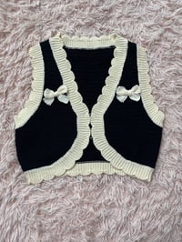 Image 1 of Bow Cropped Black And White Cardigan.