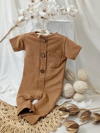 Image 1 of Photoshooting romper | Lorenzo | sleeves | camel brown | sitter boys