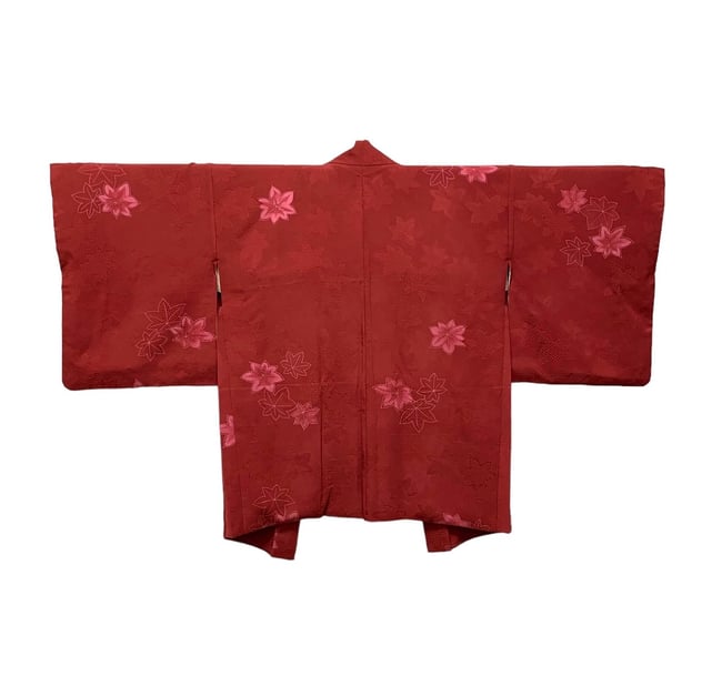 Antique Silk Haori (Cherry Red Maple Leaf) | LUMEN