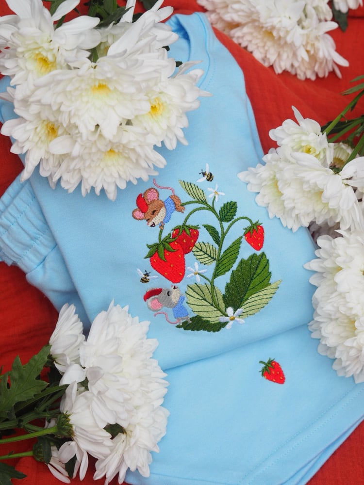 Image of The Strawberry Patch Gnomes - Tee & Short Set Baby Blue