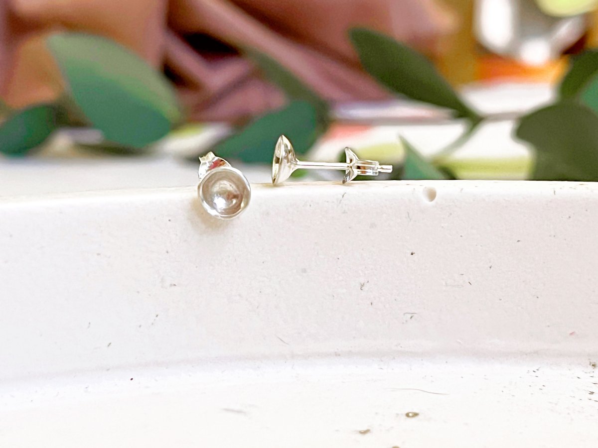 Image of Tiny domed studs, recycled sterling silver. 