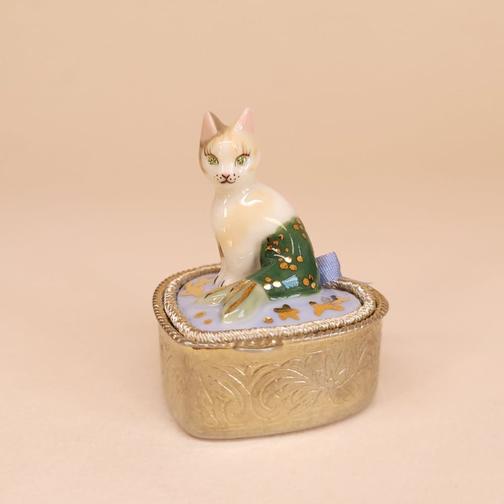 Image of Dilute Calico Purrmaid Miniature Trinket Box