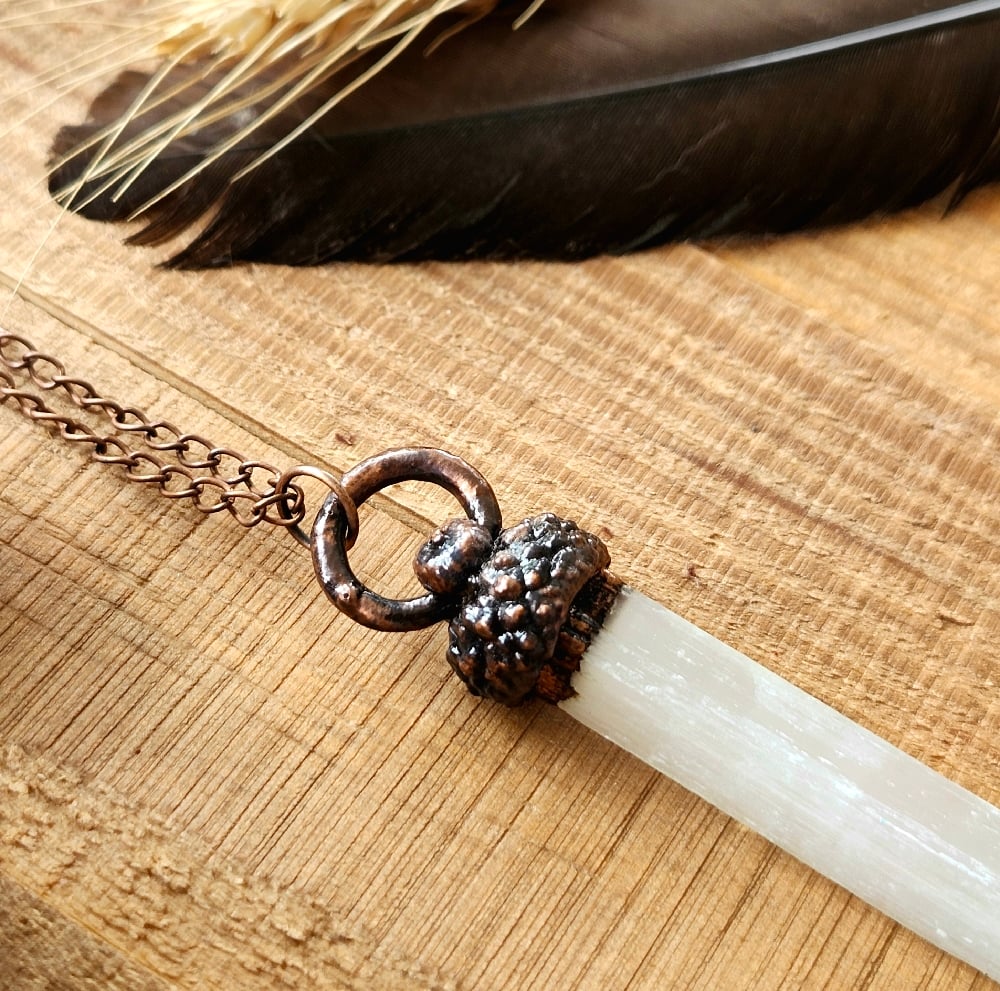 Image of Selenite Acorn Necklace