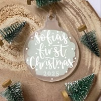 Image 1 of Baby’s First Christmas 2025 – Frosted Acrylic Bauble