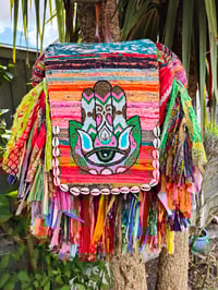 Image 1 of 4 Frill sari Bohemian Back Pack with adjustable leather strap