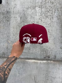 Image 2 of MAROON WHITE LOGO NEW YORK YANKEES CUSTOM FITTED CAP