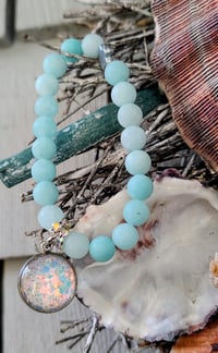 Image 3 of Cape Cod Artist | 8mm Gemstone Sky  Blue Jasper Fleur-de-Lis Charm Bracelet | 