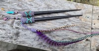 Image 1 of Beaded feather and turquoise hair stix