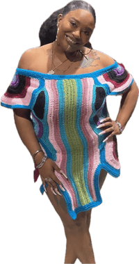 Image 1 of Mosaic Off The Shoulder Plus Size crochet Tunic Top/Dress