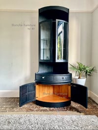 Image 3 of Tall, Mid Century, Curved Corner Drinks Cabinet unit with light in Black- by Nathan