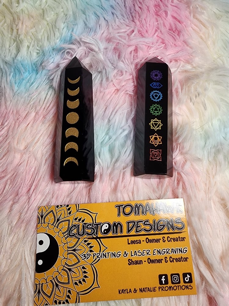 Image of Chakra and moon phase Obsidian tower points