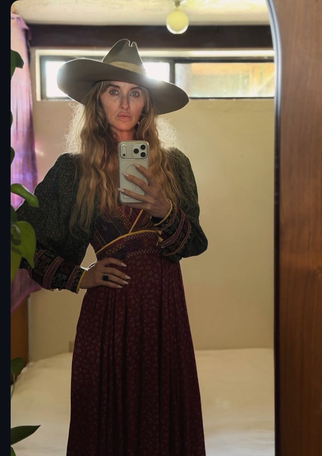 1970s Afghani hand crafted embroidered poet sleeve bohemian dress