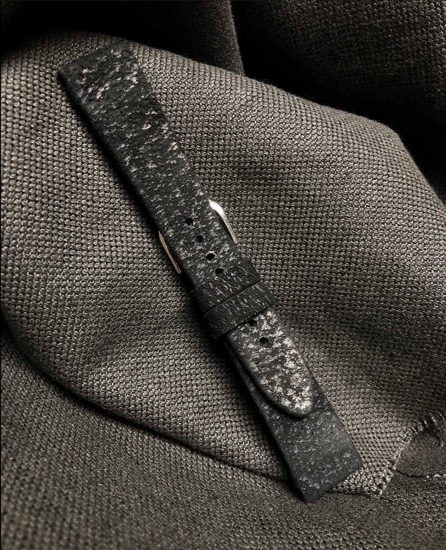 Image of Black Boar Suede Hand-rolled Watch Strap